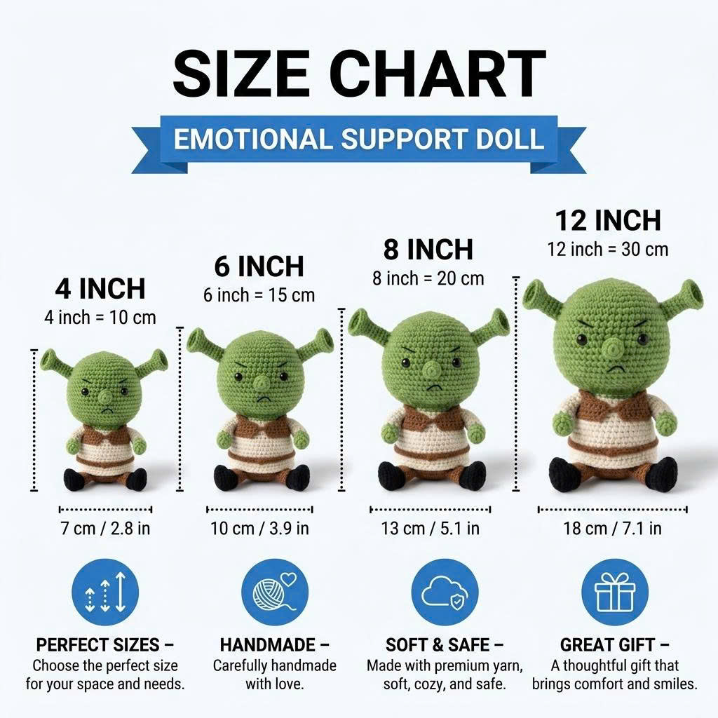 Emotional Support Crochet Doll – Handmade Grumpy Green Amigurumi Plush, Cute Comfort Gift for Stress Relief & Self Care