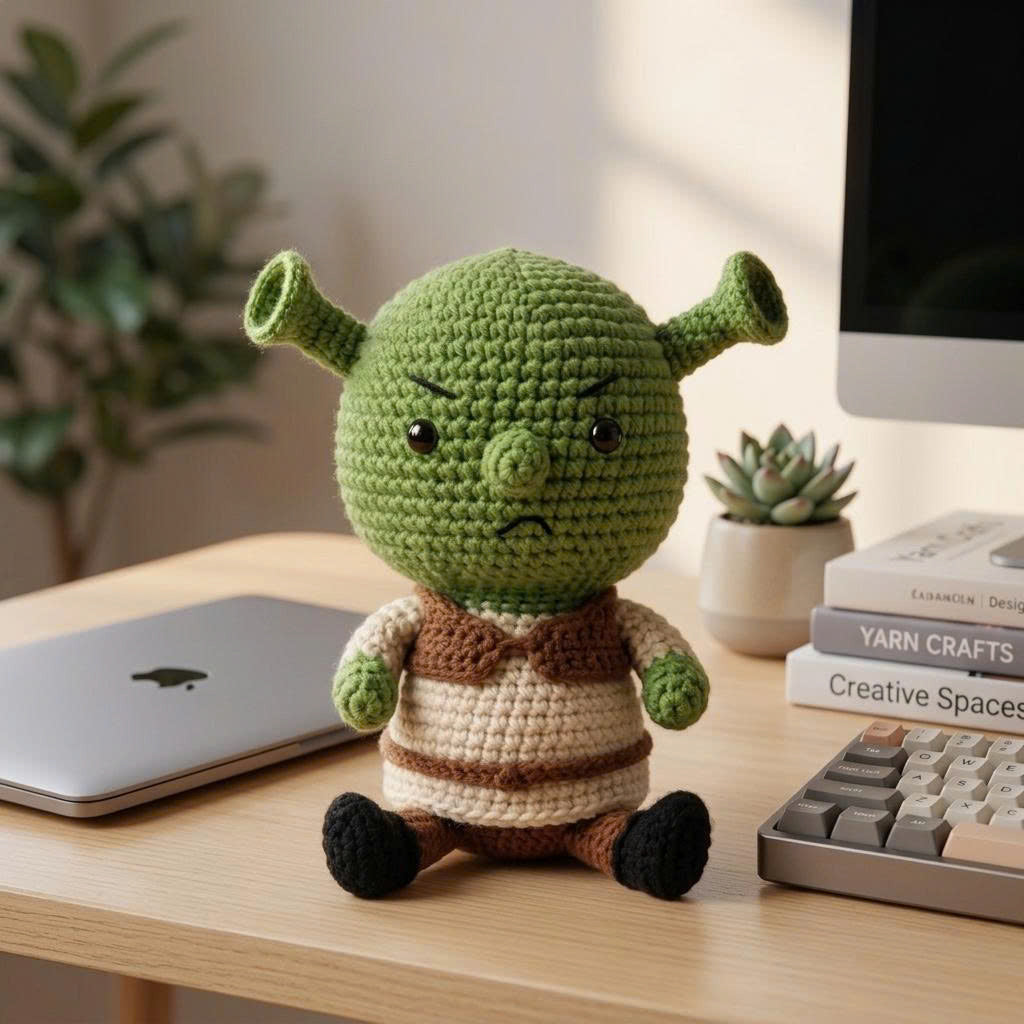 Emotional Support Crochet Doll – Handmade Grumpy Green Amigurumi Plush, Cute Comfort Gift for Stress Relief & Self Care