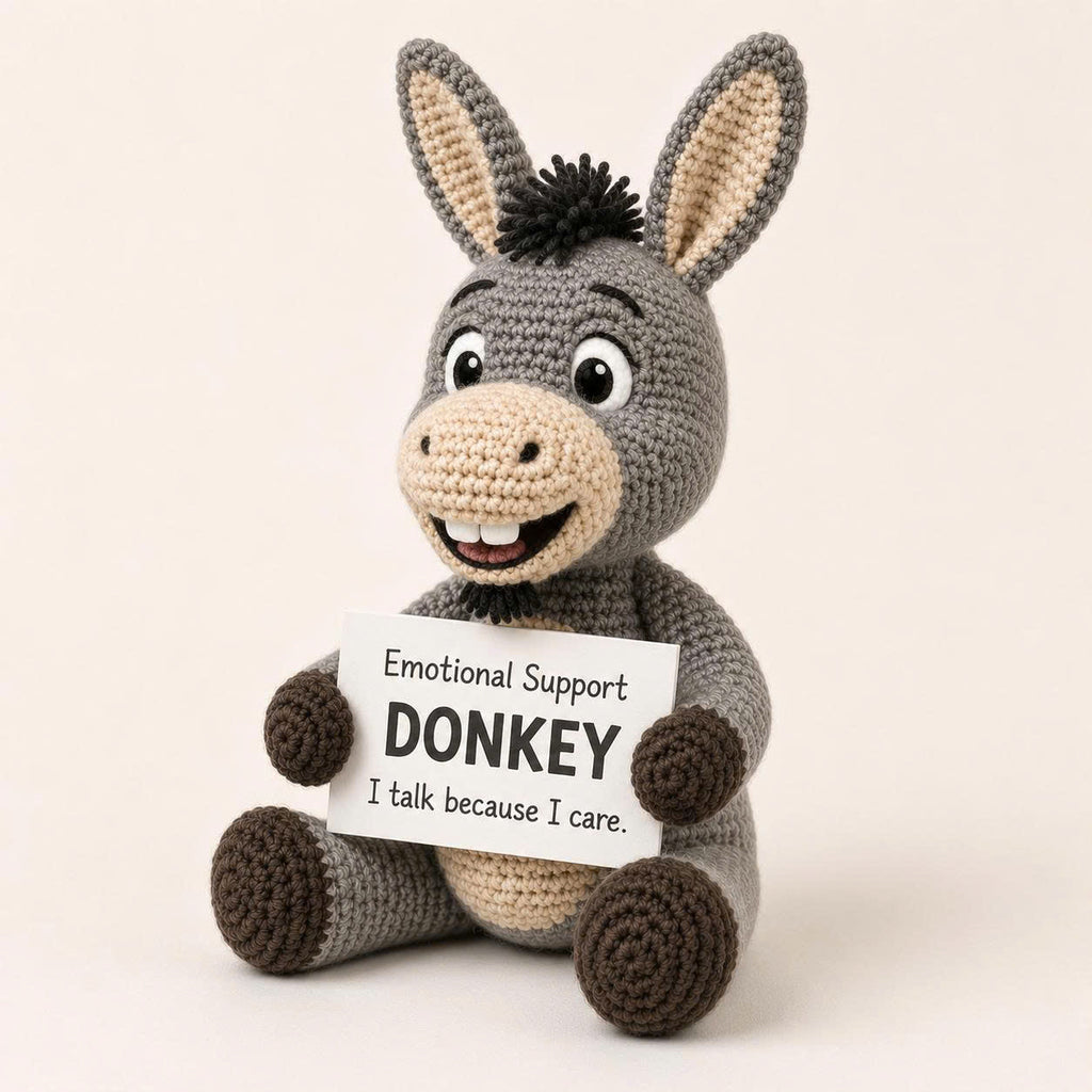 Emotional Support Donkey Crochet Doll – Handmade Amigurumi Donkey Plush, Cute Comfort Gift for Stress Relief