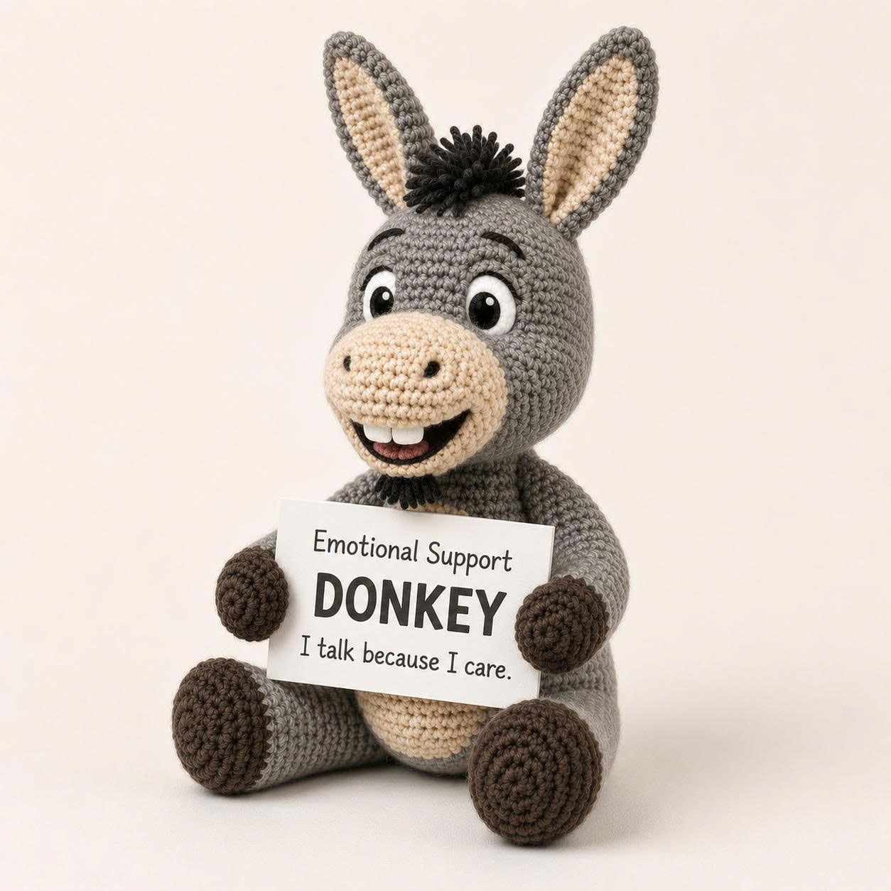 Emotional Support Donkey Crochet Doll – Handmade Amigurumi Donkey Plush, Cute Comfort Gift for Stress Relief
