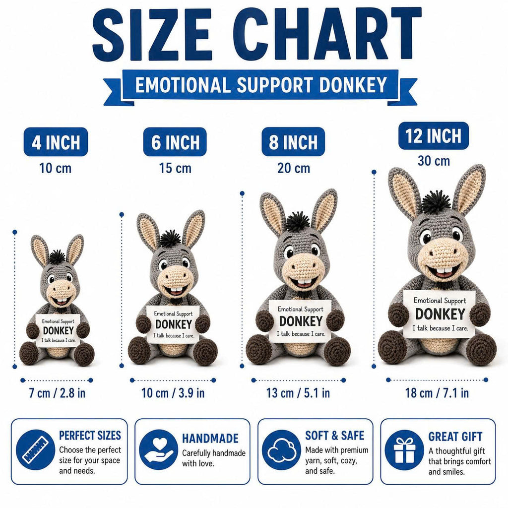 Emotional Support Donkey Crochet Doll – Handmade Amigurumi Donkey Plush, Cute Comfort Gift for Stress Relief