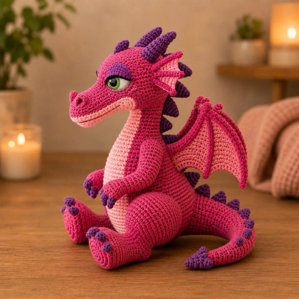 Emotional Support Dragon Crochet Doll – Handmade Pink Amigurumi Plush, Cute Comfort Gift for Stress Relief