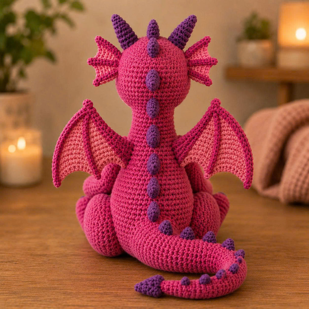 Emotional Support Dragon Crochet Doll – Handmade Pink Amigurumi Plush, Cute Comfort Gift for Stress Relief