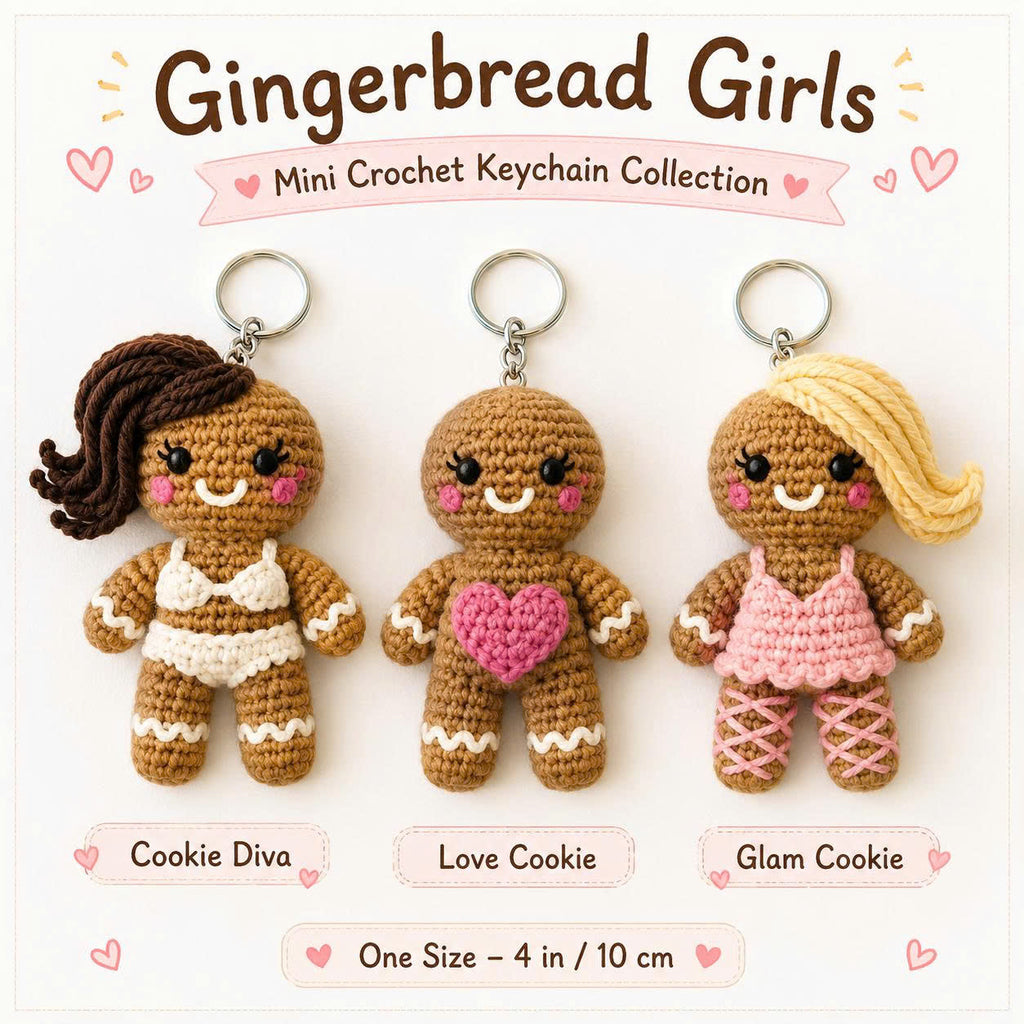 Gingerbread Crochet Keychain – Handmade Mini Amigurumi Bag Charm, 3 Cute Character Options