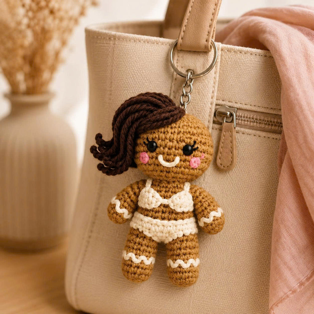 Gingerbread Crochet Keychain – Handmade Mini Amigurumi Bag Charm, 3 Cute Character Options