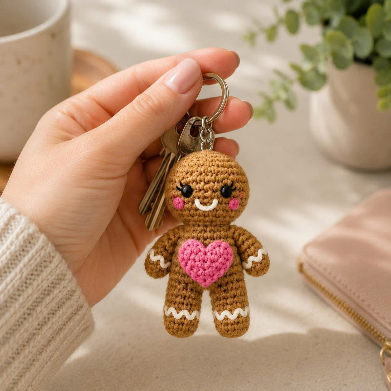 Gingerbread Crochet Keychain – Handmade Mini Amigurumi Bag Charm, 3 Cute Character Options