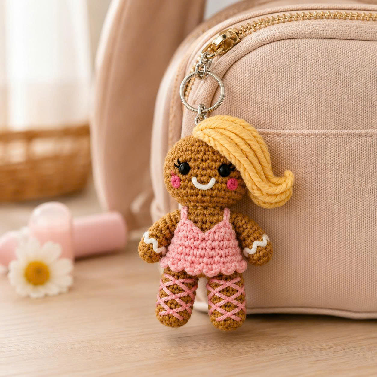 Gingerbread Crochet Keychain – Handmade Mini Amigurumi Bag Charm, 3 Cute Character Options