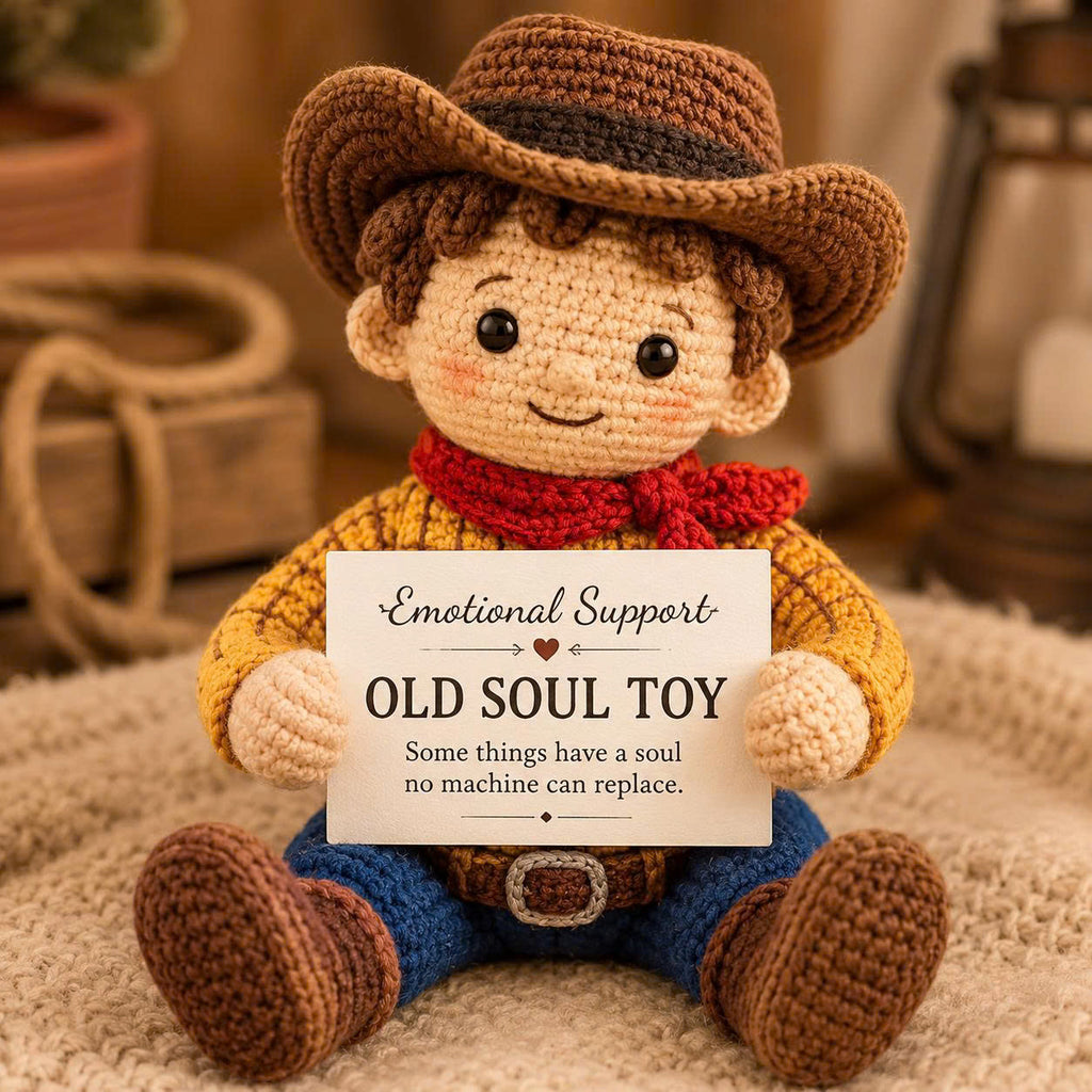 Emotional Support Cowboy Crochet Doll – Handmade Old Soul Toy, Nostalgic Amigurumi Plush Gift