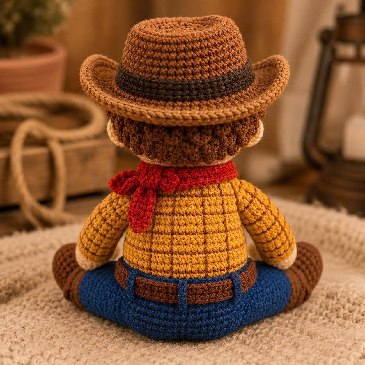Emotional Support Cowboy Crochet Doll – Handmade Old Soul Toy, Nostalgic Amigurumi Plush Gift