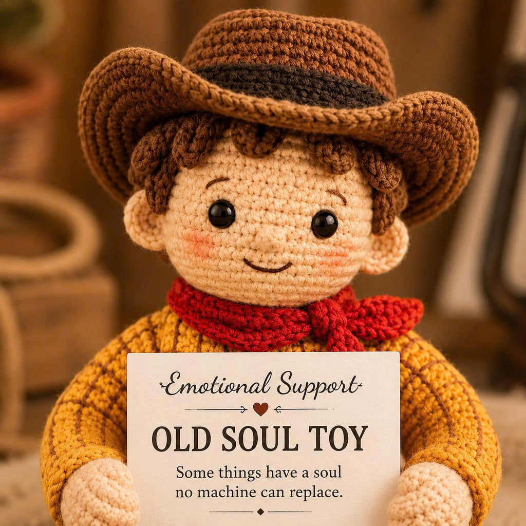 Emotional Support Cowboy Crochet Doll – Handmade Old Soul Toy, Nostalgic Amigurumi Plush Gift