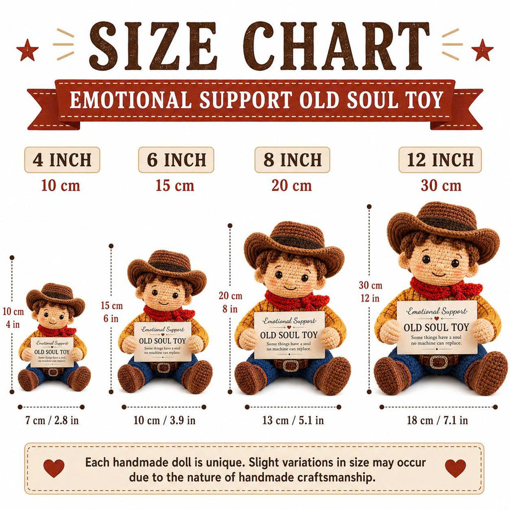 Emotional Support Cowboy Crochet Doll – Handmade Old Soul Toy, Nostalgic Amigurumi Plush Gift