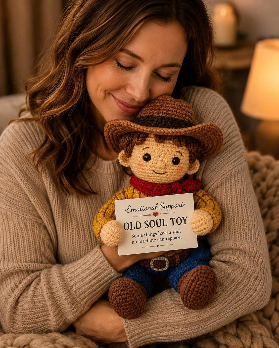 Emotional Support Cowboy Crochet Doll – Handmade Old Soul Toy, Nostalgic Amigurumi Plush Gift