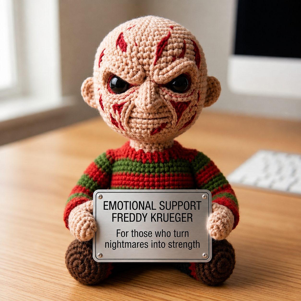 Emotional Support Ghostface Crochet Doll by Knot & Note – Handmade Amigurumi Horror Plush, Cute Desk Companion
