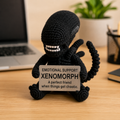 Emotional Support Xenomorph Crochet Doll by Knot & Note – Handmade Amigurumi Sci-Fi Plush, Cute Horror Desk Companion