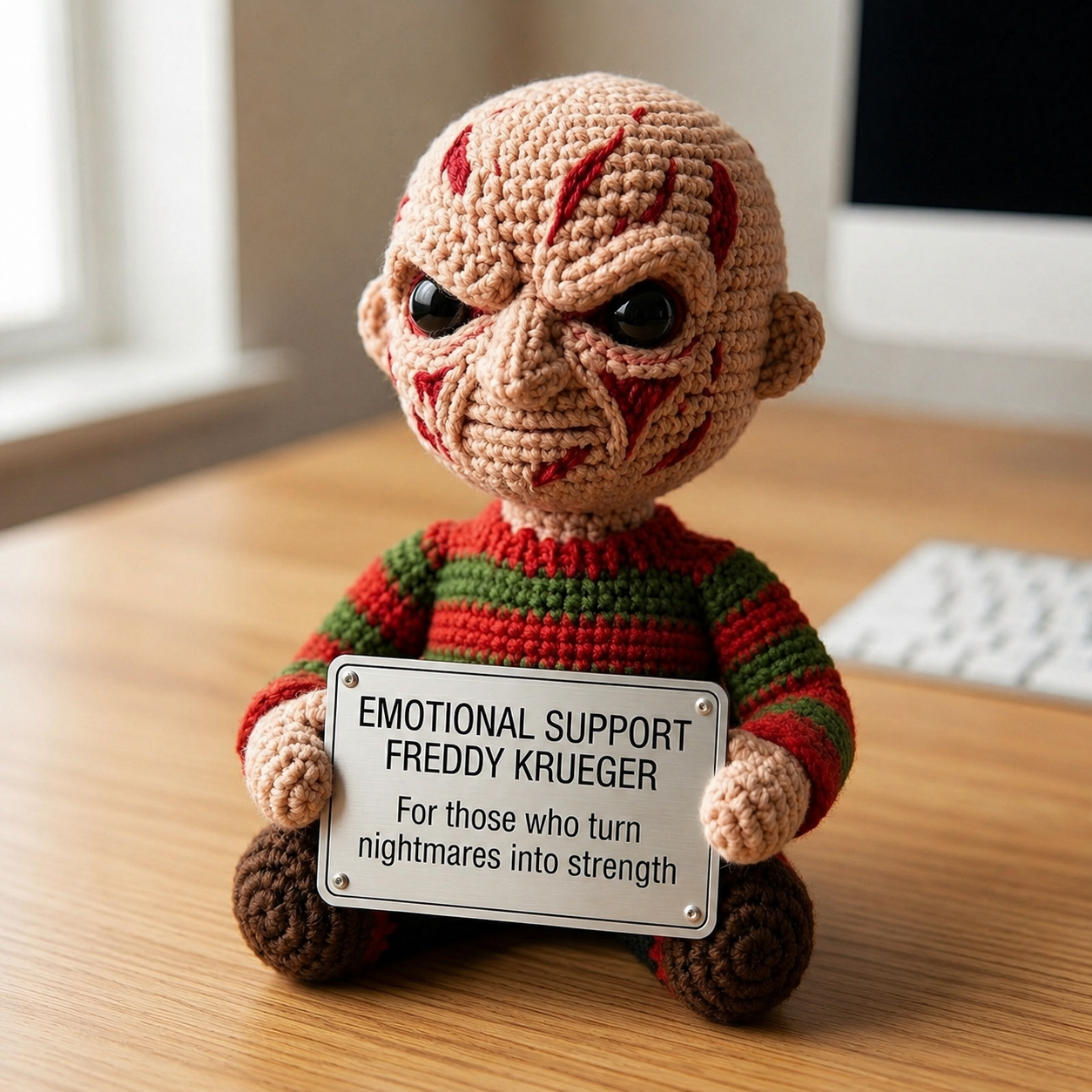 Emotional Support Ghostface Crochet Doll by Knot & Note – Handmade Amigurumi Horror Plush, Cute Desk Companion