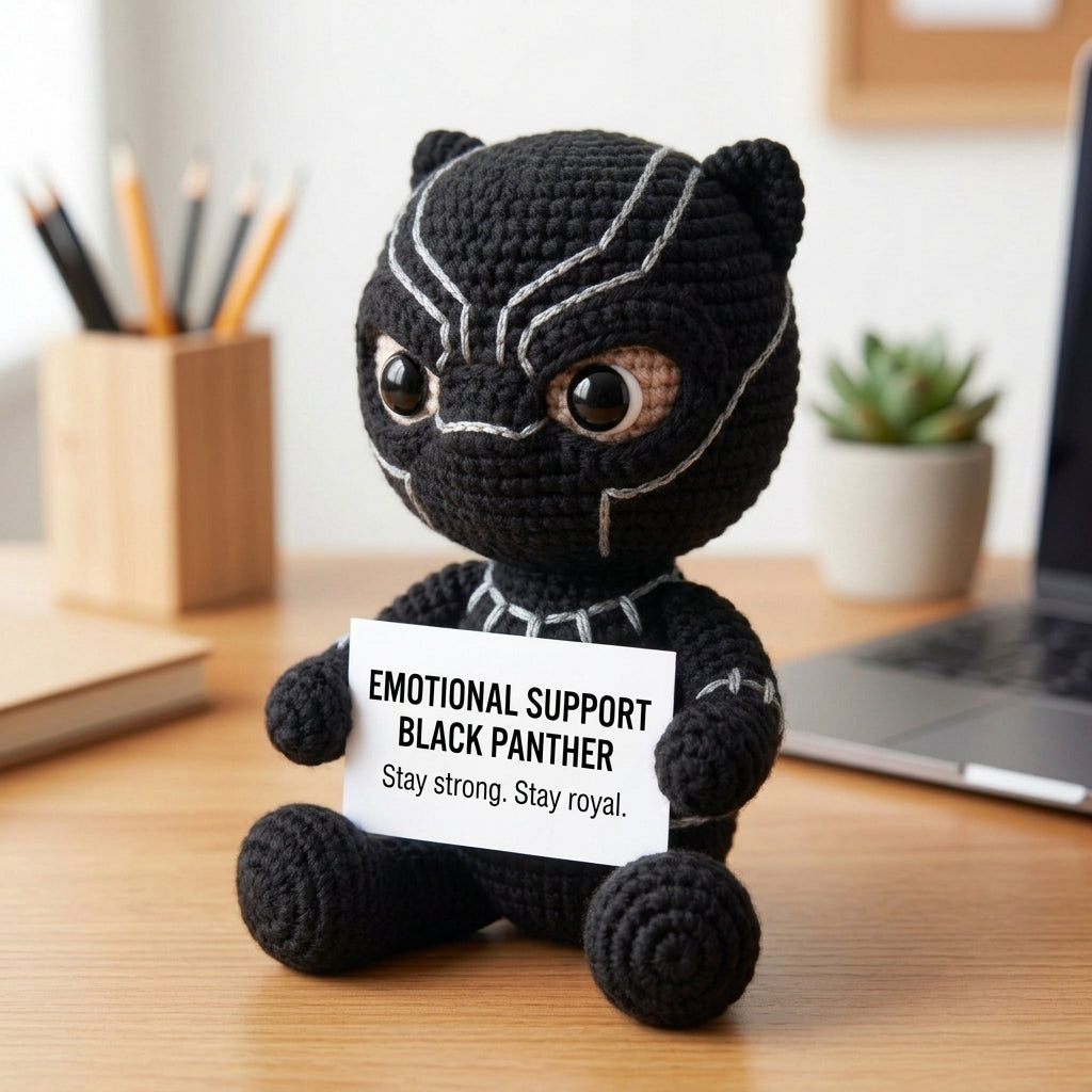 Emotional Support Blach Panther Crochet Doll