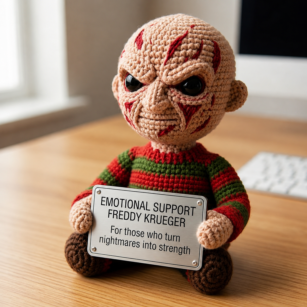 Emotional Support Ghostface Crochet Doll by Knot & Note – Handmade Amigurumi Horror Plush, Cute Desk Companion