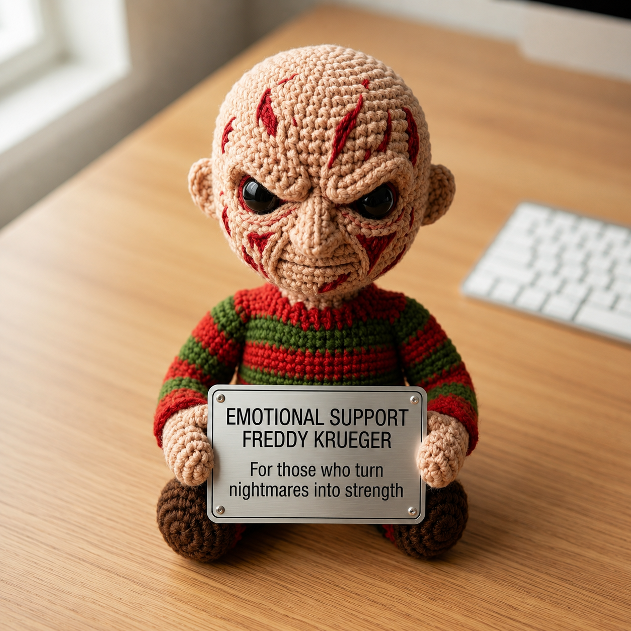 Emotional Support Ghostface Crochet Doll by Knot & Note – Handmade Amigurumi Horror Plush, Cute Desk Companion