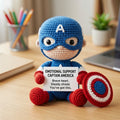 Emotional Support Captain America Crochet Doll – Handmade Amigurumi Superhero Plush, Cute Desk Companion