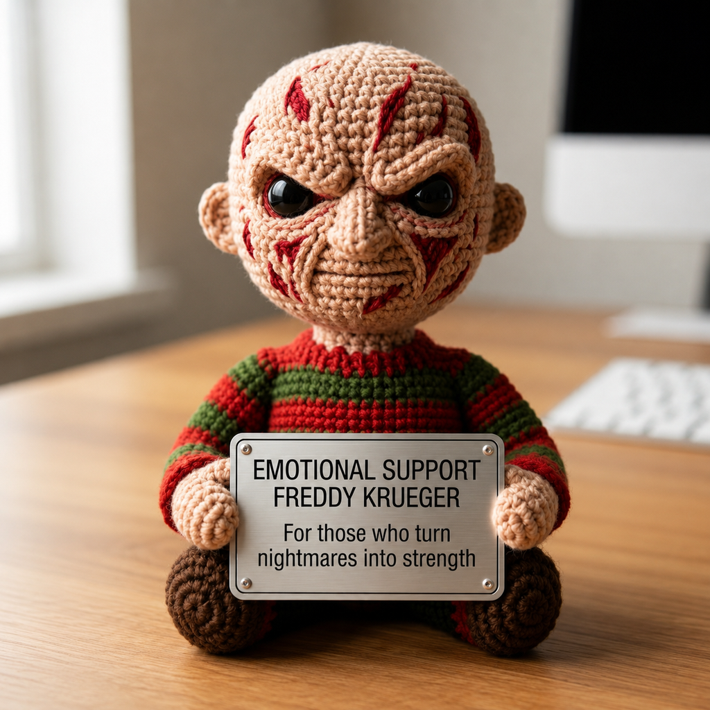 Emotional Support Ghostface Crochet Doll by Knot & Note – Handmade Amigurumi Horror Plush, Cute Desk Companion