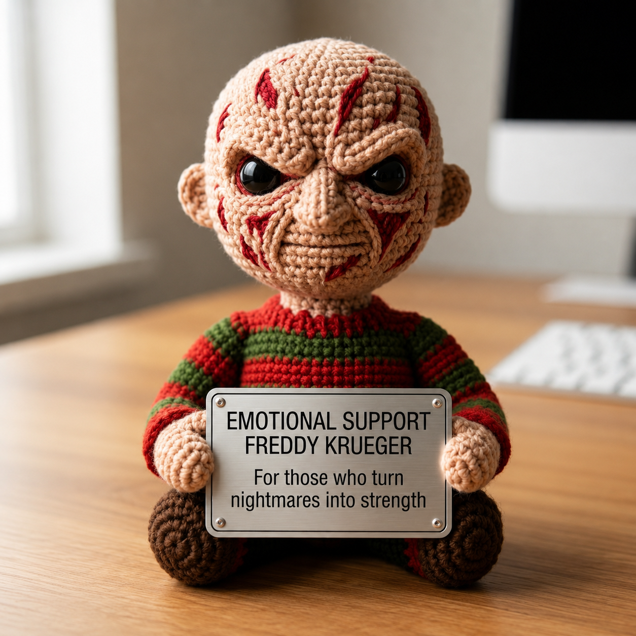 Emotional Support Ghostface Crochet Doll by Knot & Note – Handmade Amigurumi Horror Plush, Cute Desk Companion