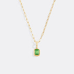 Baguette Birthstone Charm Necklace