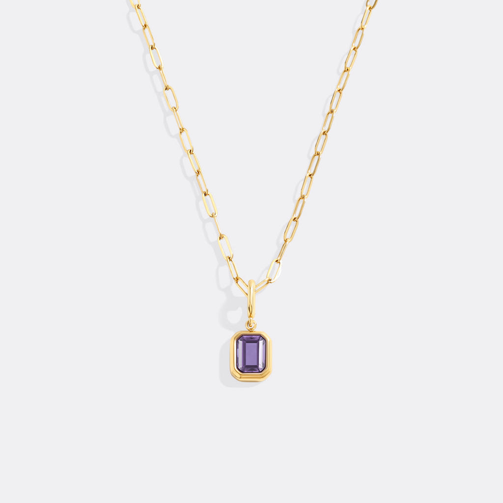 Baguette Birthstone Charm Necklace