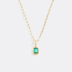 Baguette Birthstone Charm Necklace