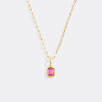 Baguette Birthstone Charm Necklace