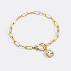 Baguette Birthstone Charm on Mint Paperclip Bracelet