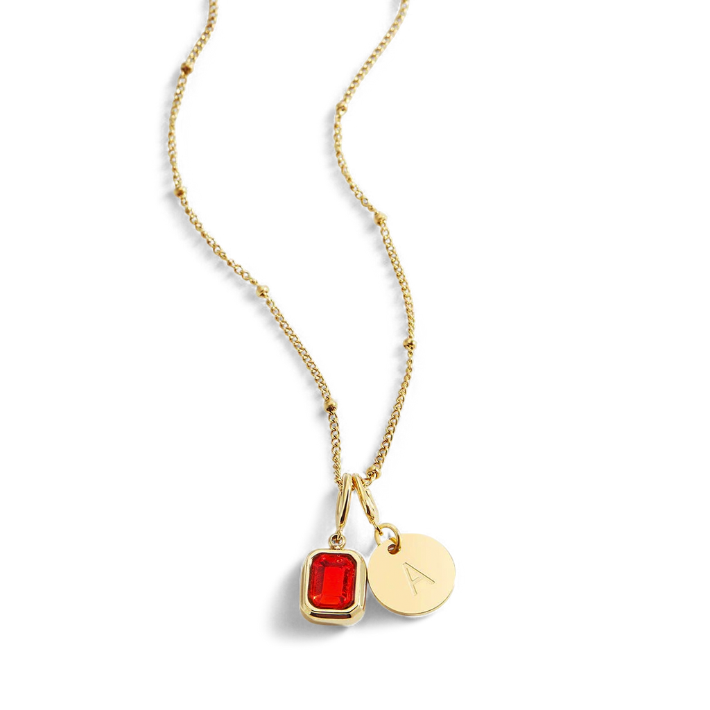 Baguette Birthstone & Initial Necklace