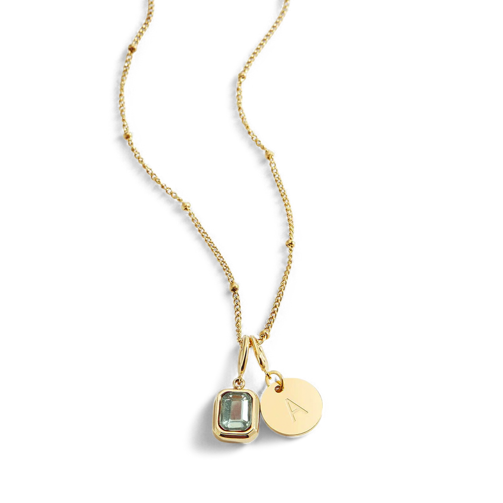 Baguette Birthstone & Initial Necklace