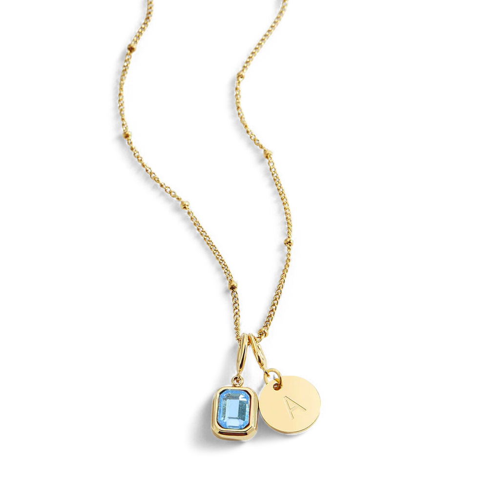 Baguette Birthstone & Initial Necklace