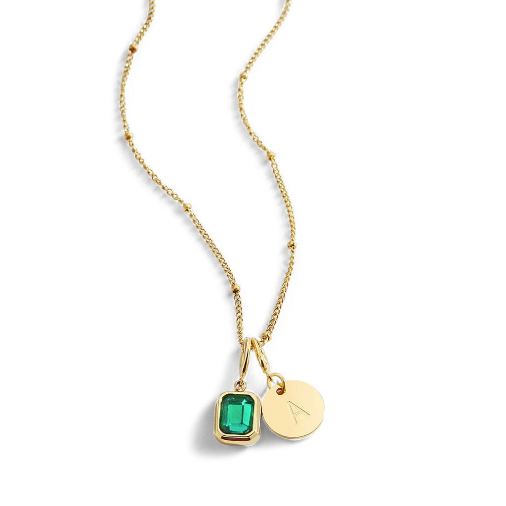 Baguette Birthstone & Initial Necklace