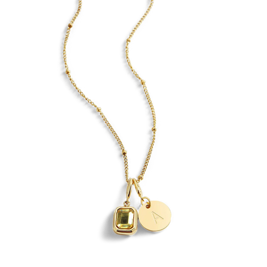 Baguette Birthstone & Initial Necklace