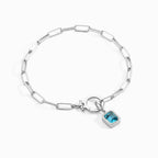 Baguette Birthstone Charm on Mint Paperclip Bracelet