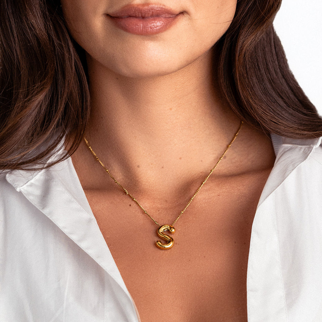 Balloon Initial Necklace with Satellite Chain